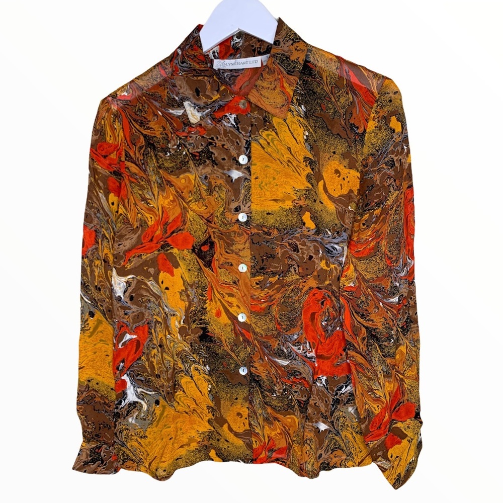 ILYSE HART LTD Vintage Button Down Shirt With Long Sleeves Brown Size Small